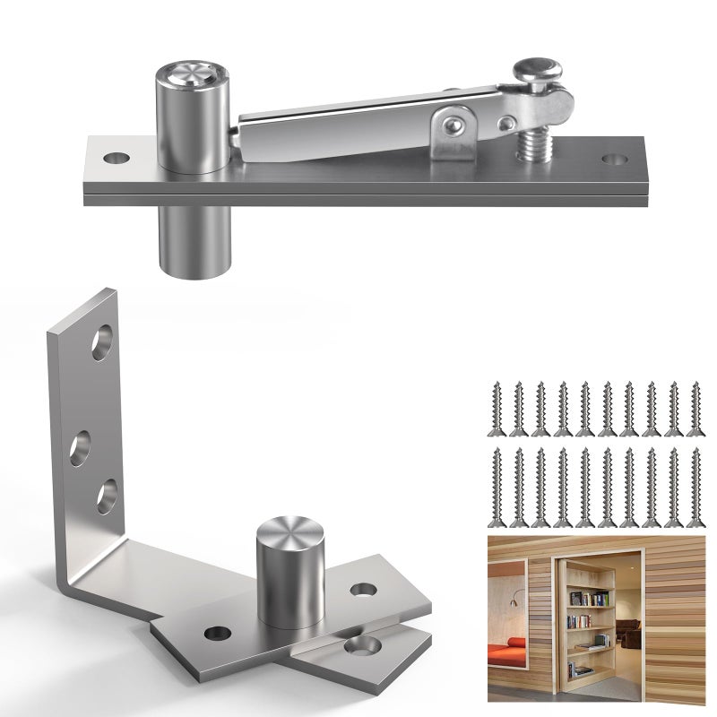 Aglehome Pivot Hinge  Heavy Duty Pivot Door Hardware for Hidden Door Bookcase Hidden Door Hinge for Wood Secret Door 180 Degree Rotation Stainless Steel Invisible Pivot Hinge System - L Shape - Image 1